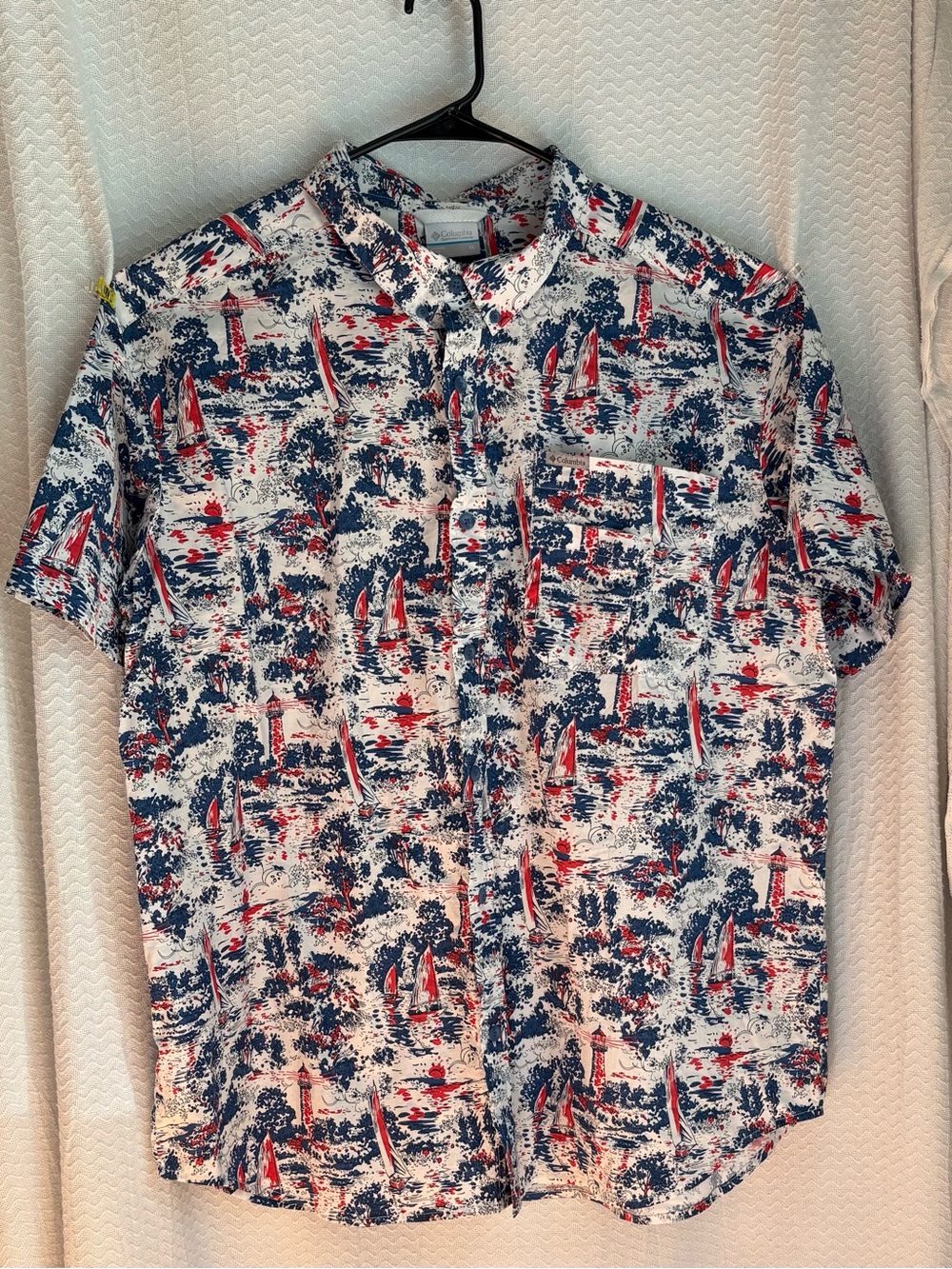 Columbia Sportswear Red, White and Blue Nautical button-down Dad Shirt  Size XL